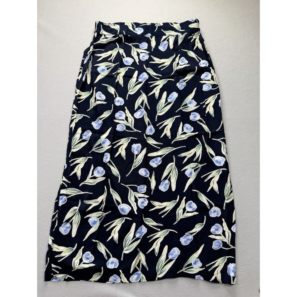 Hillard & Hanson Women’s 1X Blue Floral Rayon Maxi Skirt Made in USA Plus
